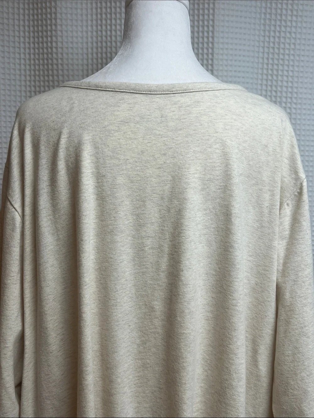 Denim&Co-2X Embroidered Cream Women's Scoop Neck Top with Pink Leaf Detail